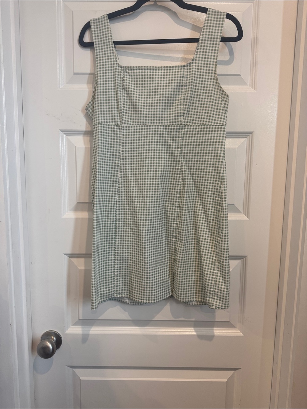 Lulu's Sage Gingham Square-Neck Mini Dress